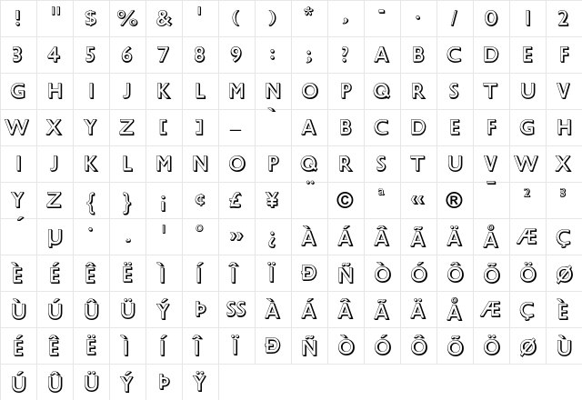 Gill Sans Shadowed  glyph index