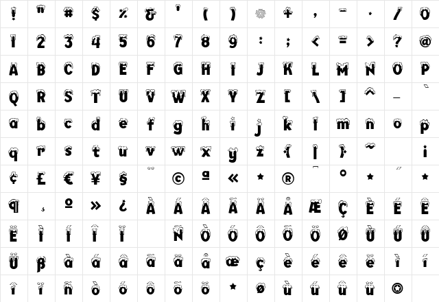 Mingler Snowy  glyph index