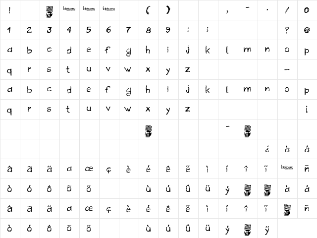 Lapicero Regular  glyph index