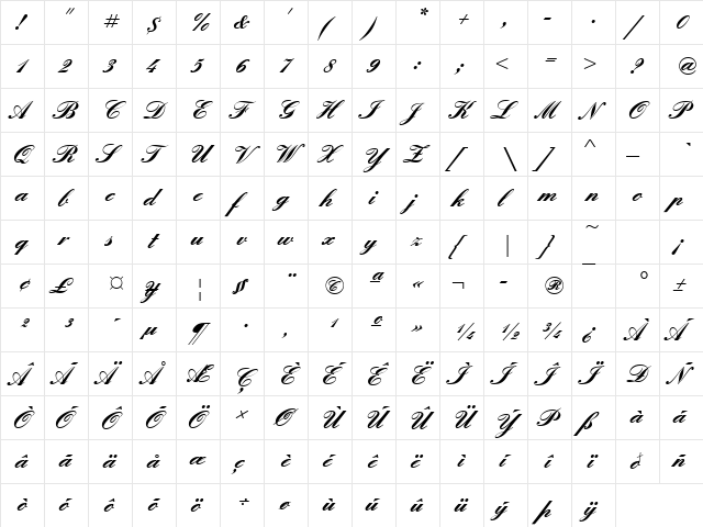 EnglischeSchT Bold  glyph index