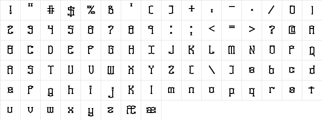 Naughts BRK Regular  glyph index
