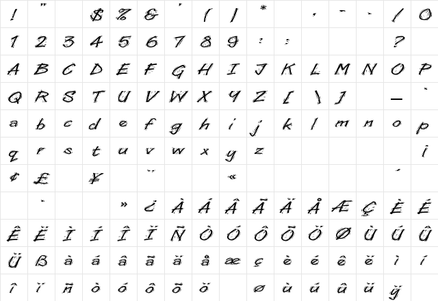 WoodcutExtended Regular  glyph index
