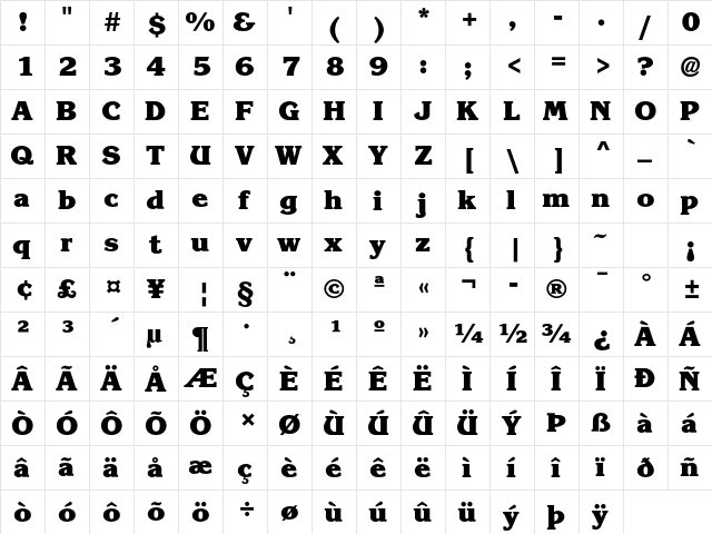 ITC Korinna Std Heavy  glyph index