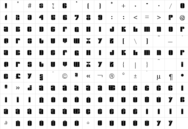 Glacier DB Regular  glyph index