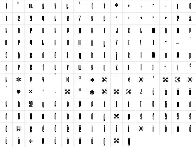 DuoJet Regular  glyph index