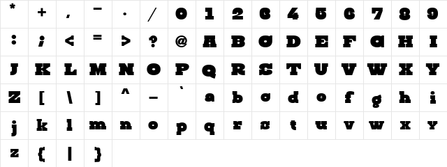 Steampunk Regular  glyph index