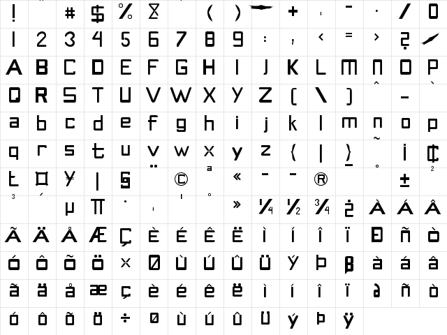 Star Patrol Regular  glyph index