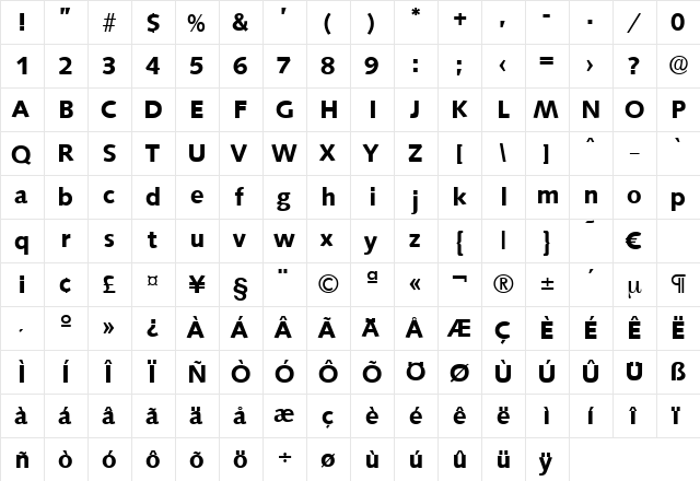 Saxony-DemiBold Regular  glyph index