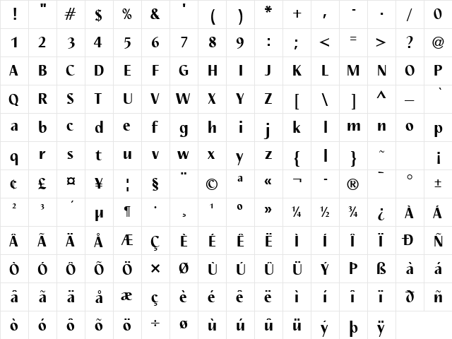 Nautilus LT Medium Bold  glyph index