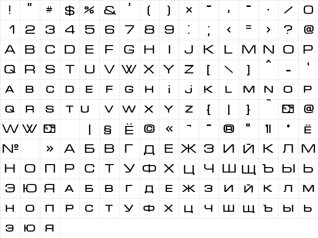 MicraDi Regular  glyph index