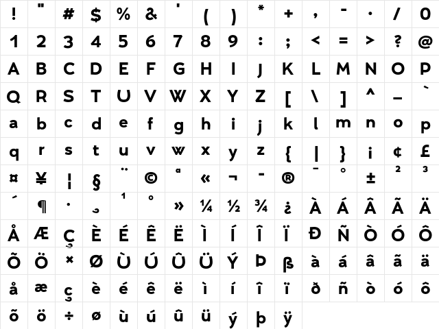 Umba Sans Bold  glyph index