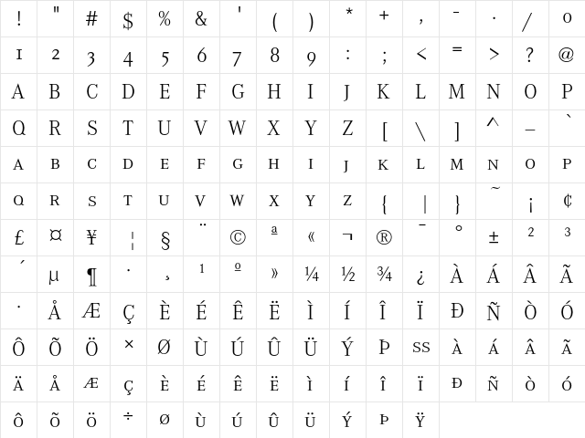 CorporateASC Light  glyph index