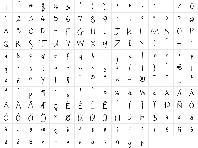 FG Kasper Regular  glyph index