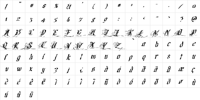 Cretino Gaunt Regular  glyph index