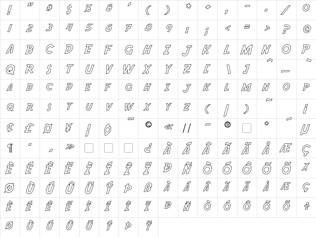 Adventure Hollow Regular  glyph index