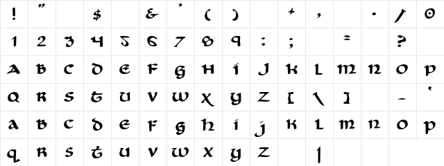 Mercury Regular  glyph index