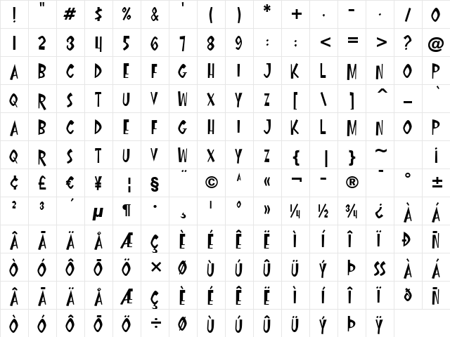 Oyster Bar BTN Regular  glyph index