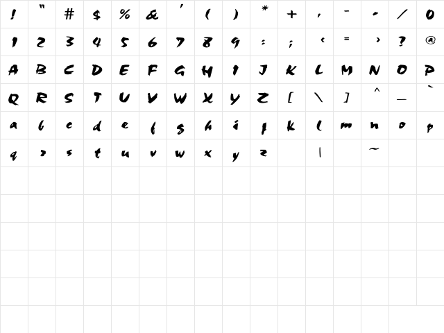 Choc Wd Regular  glyph index
