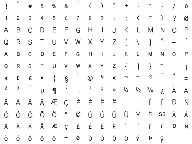 Aaux ProRegular SC Regular  glyph index