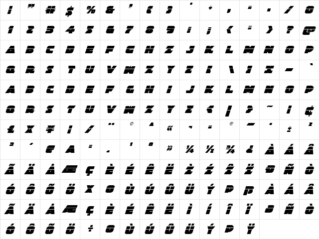 Jedi Special Forces Laser Italic Italic  glyph index