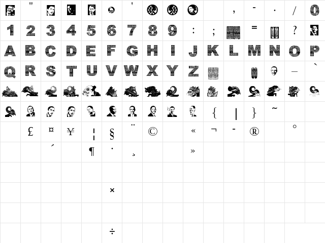 WayangObama Regular  glyph index