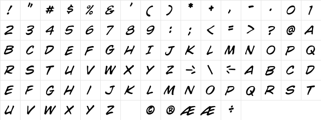 CCWildWords Italic  glyph index