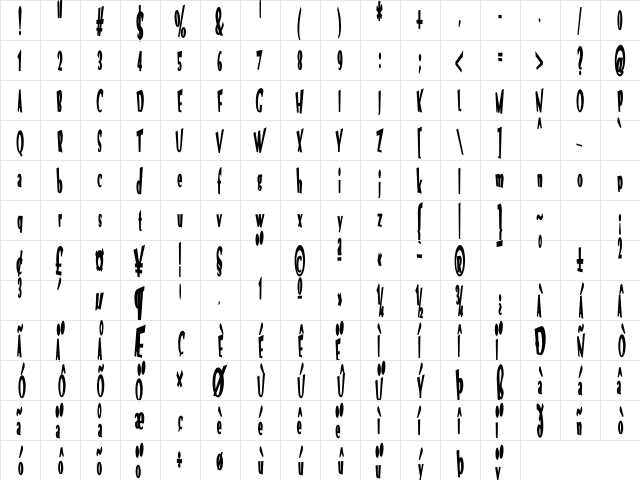 VTC Optika Bold  glyph index
