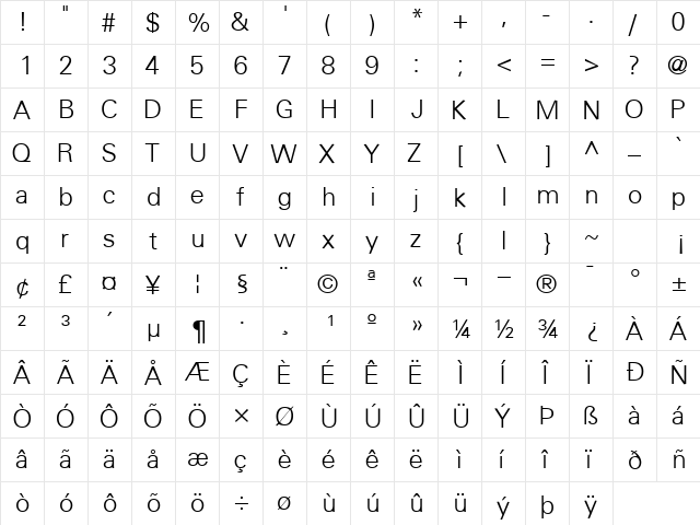 NovaLightSSK Regular  glyph index