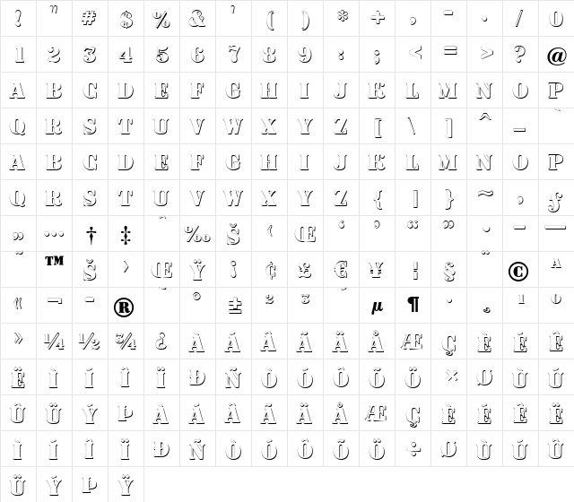 a_Dodger3Dxtr Bold  glyph index