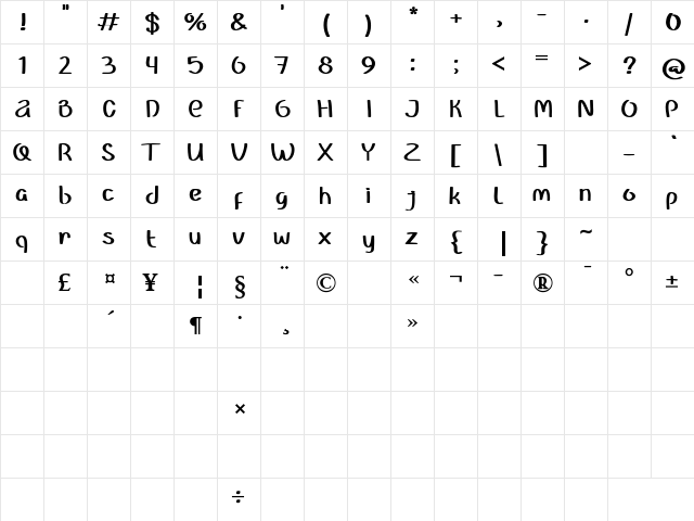 Natune Regular  glyph index