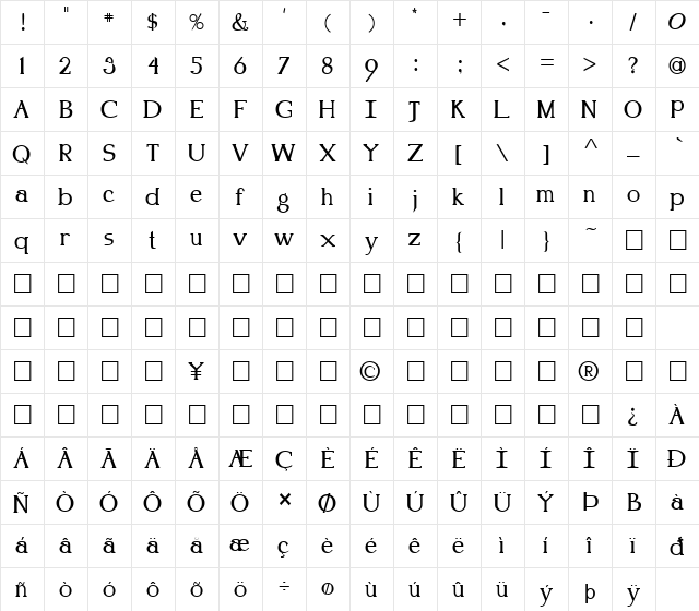 FZ ROMAN 18 Normal  glyph index