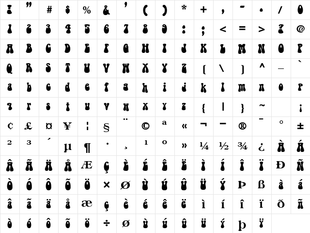 Paid Regular  glyph index