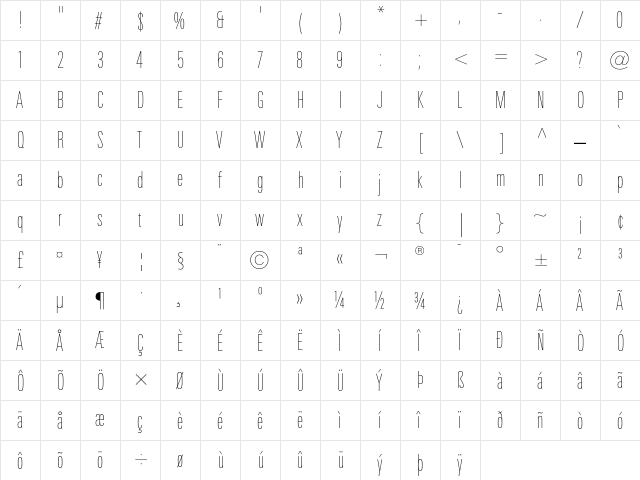 LinotypeUnivers CompUltraLight  glyph index