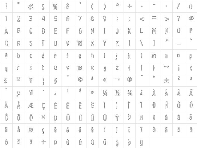 Bevel BrokenOutline  glyph index