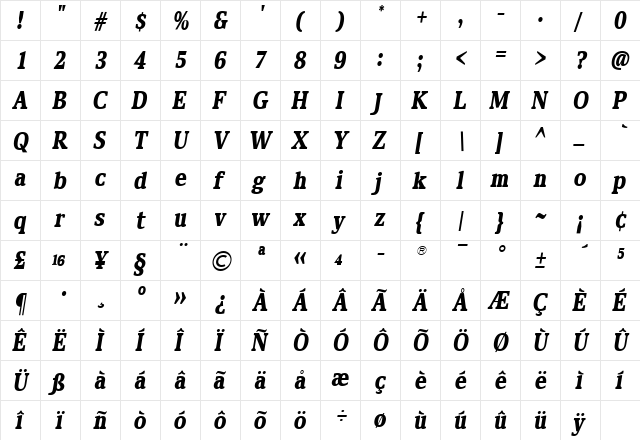 TFArdent Extrabold  glyph index