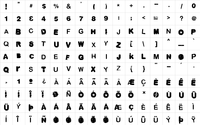 Malgecito Regular  glyph index