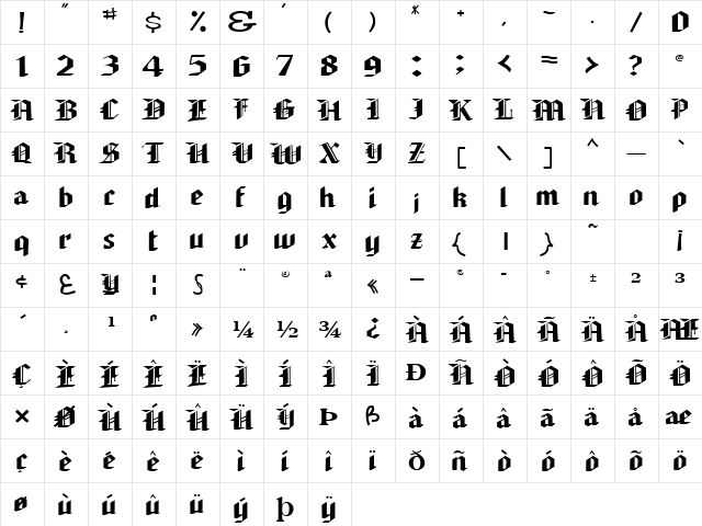 Joust Regular  glyph index