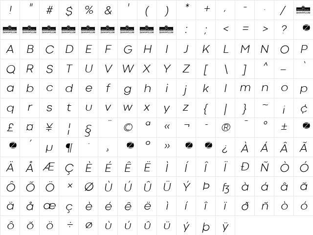 Codec Cold Light Italic  glyph index