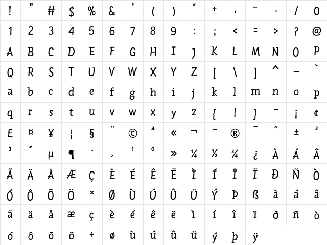 Chispa Regular  glyph index