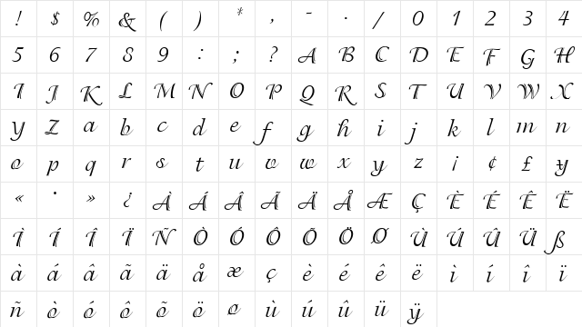 IsadoraEF Regular  glyph index