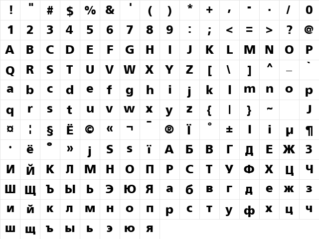 Foreigner Bold  glyph index