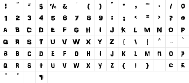 FrankenTOHO Regular  glyph index