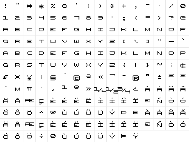 Wide Pixel-7 Regular  glyph index