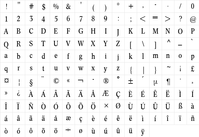 Concorde Nova BQ Regular  glyph index