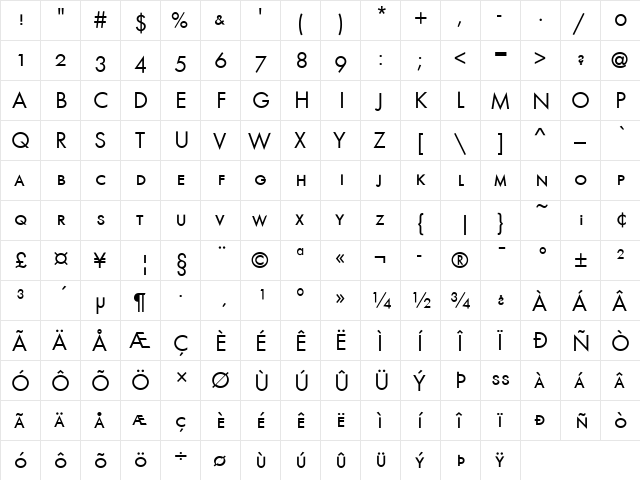 URW Furnerius SC T Book Regular  glyph index