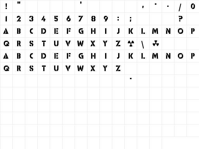 ICBM SS-20 Regular  glyph index