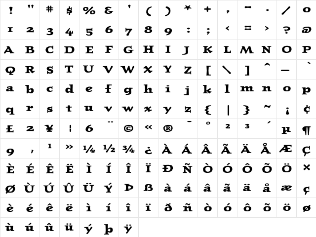 JournalUltraBoldOldstyle Regular  glyph index