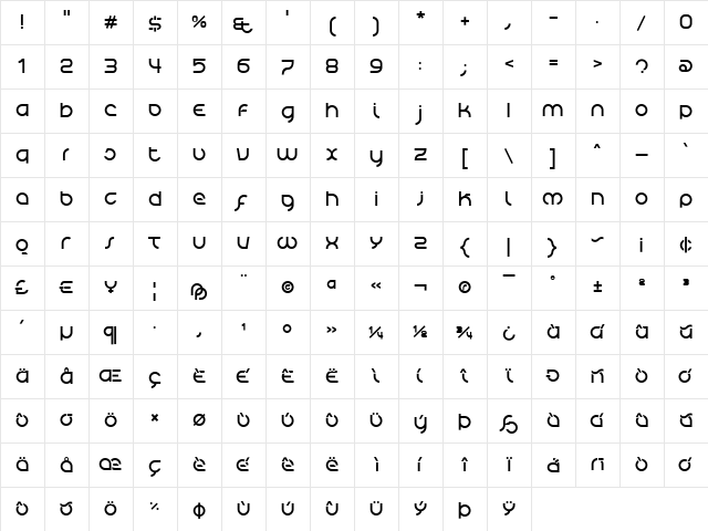 Tierra Blanca Regular  glyph index