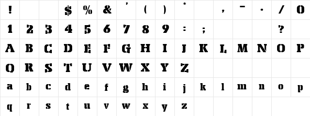 Charitable Seat Regular  glyph index