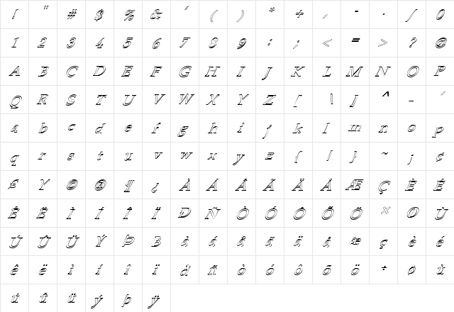 FZ ROMAN 21 HOLLOW ITALIC Normal  glyph index